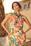 House Of Eda_Pink Viscose, Polyester Cowl Neck Floral Print Draped Maxi Dress _Online_at_Aza_Fashions