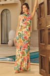Buy_House Of Eda_Pink Viscose, Polyester Cowl Neck Floral Print Draped Maxi Dress _Online_at_Aza_Fashions