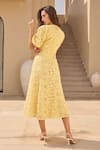 Shop_House Of Eda_Yellow Cotton Round Neck Lace Overlay Midi Dress _at_Aza_Fashions