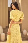 Buy_House Of Eda_Yellow Cotton Round Neck Lace Overlay Midi Dress _Online_at_Aza_Fashions