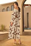 Shop_House Of Eda_Brown Cotton Off-shoulder Floral Print Co-ord Set _at_Aza_Fashions