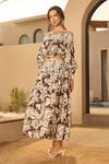 House Of Eda_Brown Cotton Off-shoulder Floral Print Co-ord Set _Online_at_Aza_Fashions