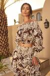 Buy_House Of Eda_Brown Cotton Off-shoulder Floral Print Co-ord Set _Online_at_Aza_Fashions