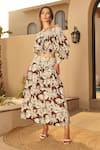 Shop_House Of Eda_Brown Cotton Off-shoulder Floral Print Co-ord Set _Online_at_Aza_Fashions