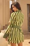 Shop_House Of Eda_Green Linen, Cotton V-neck Striped Kimono And Shorts Set _at_Aza_Fashions
