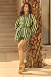 Buy_House Of Eda_Green Linen, Cotton V-neck Striped Kimono And Shorts Set _at_Aza_Fashions