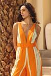 Buy_House Of Eda_Orange Cotton Plunge Neck Striped Designer Jumpsuit _Online_at_Aza_Fashions