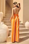 Shop_House Of Eda_Orange Cotton Plunge Neck Striped Designer Jumpsuit _at_Aza_Fashions