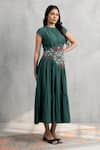 Neelu And Manvi_Green Georgette Applique Round Neck Designer Dress _Online_at_Aza_Fashions