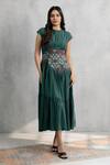 Buy_Neelu And Manvi_Green Georgette Applique Round Neck Designer Dress _at_Aza_Fashions