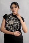Neelu And Manvi_Black Organza Embroidery Mandarin Collar Floral Dress _Online_at_Aza_Fashions