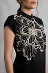 Buy_Neelu And Manvi_Black Organza Embroidery Mandarin Collar Floral Dress _Online_at_Aza_Fashions
