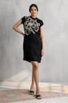 Buy_Neelu And Manvi_Black Organza Embroidery Mandarin Collar Floral Dress _at_Aza_Fashions