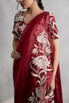 Neelu And Manvi_Maroon Satin, Organza Embroidery, Applique V-neck Saree Set _Online_at_Aza_Fashions