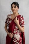 Buy_Neelu And Manvi_Maroon Satin, Organza Embroidery, Applique V-neck Saree Set _Online_at_Aza_Fashions