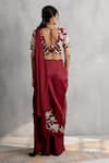 Shop_Neelu And Manvi_Maroon Satin, Organza Embroidery, Applique V-neck Saree Set _at_Aza_Fashions