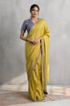Buy_Neelu And Manvi_Yellow Silk Embroidery V-neck Saree With Blouse _at_Aza_Fashions