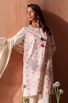 Seema Nanda_Ivory Cotton, Poplin Embroidery Round Neck Floral Print Kurta Set _Online_at_Aza_Fashions