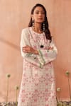 Shop_Seema Nanda_Ivory Cotton, Poplin Embroidery Round Neck Floral Print Kurta Set _Online_at_Aza_Fashions
