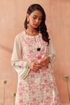 Buy_Seema Nanda_Ivory Cotton, Poplin Embroidery Round Neck Floral Print Kurta Set 