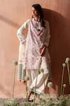 Shop_Seema Nanda_Ivory Cotton, Poplin Embroidery Round Neck Floral Print Kurta Set 