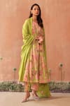 Buy_Seema Nanda_Lime Cotton, Poplin Embroidery, Pom-poms Round Neck Gulzar Kurta Set _at_Aza_Fashions