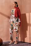 Seema Nanda_Multi Color Cotton, Poplin Round Neck Floral Print Sharvani Kurta Set _at_Aza_Fashions