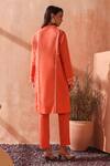 Shop_Seema Nanda_Coral Cotton, Poplin Embroidery Collared Peach Mrinalini Kurta Set _Online_at_Aza_Fashions