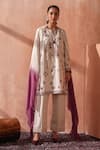 Buy_Seema Nanda_Beige Cotton, Poplin Embroidery Round Neck Varnika Kurta Set _at_Aza_Fashions