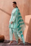 Buy_Seema Nanda_Aqua Cotton, Poplin Embroidery Mandarin Collar Blue Falak Kurta Set 