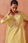 Buy_Seema Nanda_Yellow Cotton, Poplin Embroidery Round Neck Lemon Nooriya Kurta Set _Online_at_Aza_Fashions