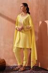 Buy_Seema Nanda_Yellow Cotton, Poplin Embroidery Round Neck Lemon Nooriya Kurta Set _at_Aza_Fashions
