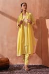 Seema Nanda_Yellow Cotton, Poplin Embroidery Round Neck Lemon Nooriya Kurta Set _at_Aza_Fashions