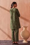 Shop_Seema Nanda_Olive Green Cotton, Poplin Embroidery Round Neck Noor Kurta Set _at_Aza_Fashions