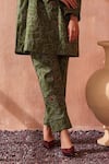 Seema Nanda_Olive Green Cotton, Poplin Embroidery Round Neck Noor Kurta Set _Online_at_Aza_Fashions