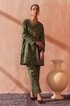Buy_Seema Nanda_Olive Green Cotton, Poplin Embroidery Round Neck Noor Kurta Set 