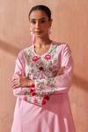 Shop_Seema Nanda_Pink Cotton, Poplin Embroidery Round Neck Fiza Kurta Set _Online_at_Aza_Fashions