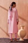 Shop_Seema Nanda_Pink Cotton, Poplin Embroidery Round Neck Fiza Kurta Set _at_Aza_Fashions
