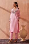 Buy_Seema Nanda_Pink Cotton, Poplin Embroidery Round Neck Fiza Kurta Set 