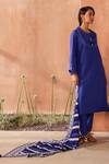 Shop_Seema Nanda_Blue Cotton, Poplin Round Neck Electric Neelambar Kurta Set 