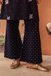 Seema Nanda_Blue Cotton, Poplin Embroidery Round Neck Midnight Kashish Kurta Set _Online_at_Aza_Fashions
