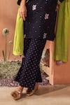 Buy_Seema Nanda_Blue Cotton, Poplin Embroidery Round Neck Midnight Kashish Kurta Set _Online_at_Aza_Fashions