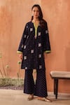 Shop_Seema Nanda_Blue Cotton, Poplin Embroidery Round Neck Midnight Kashish Kurta Set 