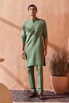 Buy_Seema Nanda_Green Cotton Sage Giza Kurta Set _at_Aza_Fashions