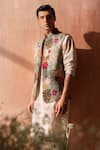Buy_Seema Nanda_Green Chanderi Silk Embroidery Floral Sage Bundi _Online_at_Aza_Fashions