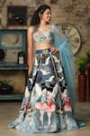 Buy_House Of Akshata_Blue Tissue, Georgette, Net Embroidery Round Neck Dark Hand Lehenga Set _at_Aza_Fashions