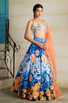 Buy_House Of Akshata_Blue Georgette, Crepe, Net Embroidery, Sequins Round Starry Night Lehenga Set _at_Aza_Fashions