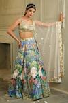 Buy_House Of Akshata_Blue Georgette, Net, Crepe Sequins, Embroidery Round Pastel Hand Lehenga Set _Online_at_Aza_Fashions