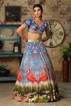 Buy_House Of Akshata_Blue Georgette, Tissue Embroidery Round Abstract Luminous Flamingo Lehenga Set _Online_at_Aza_Fashions