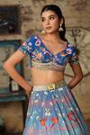 Shop_House Of Akshata_Blue Georgette, Tissue Embroidery Round Abstract Luminous Flamingo Lehenga Set _Online_at_Aza_Fashions